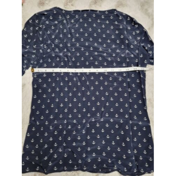 J Crew 100% Silk Button Shoulder Accent Anchor Print Blouse Size 0 - Picture 11 of 12